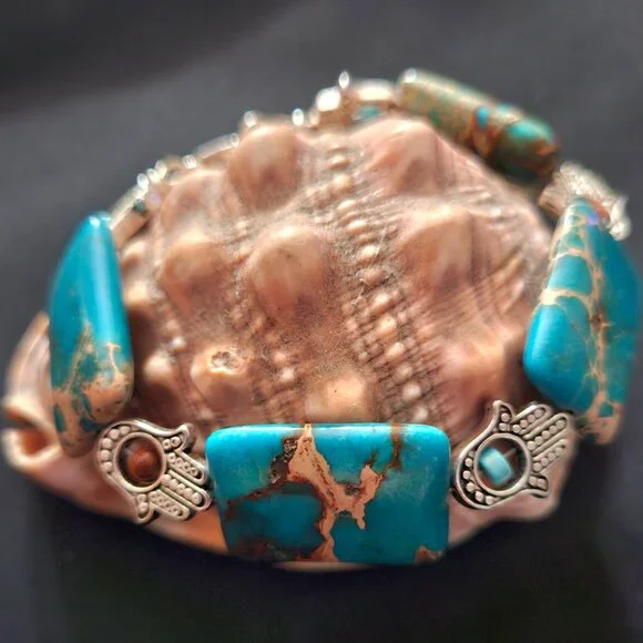 Handcrafted Artisan Semi-precious Imperial Jasper Gemstone Bracelet - Picture 2 of 7